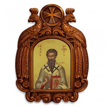 Άγιος Βασίλειος - Ξυλόγλυπτη εικόνα με αετούς 39cm