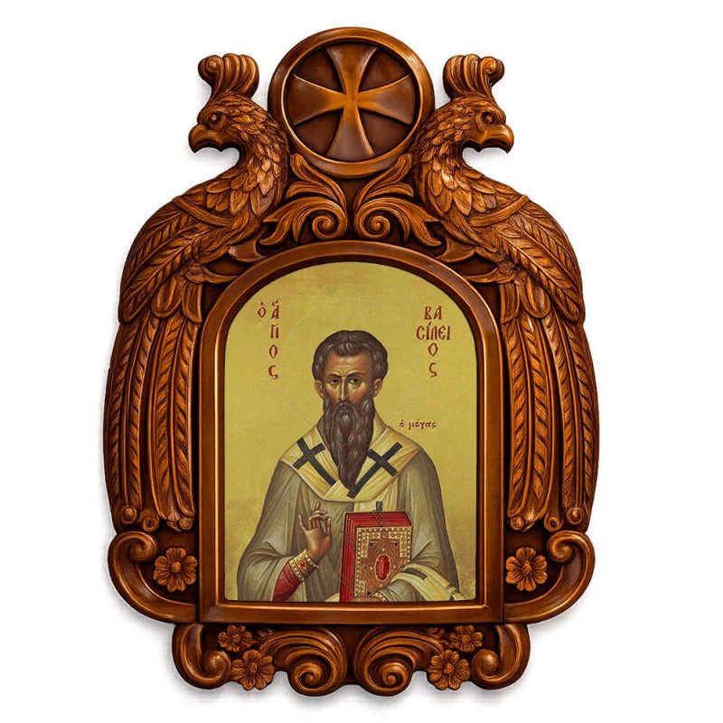 Άγιος Βασίλειος - Ξυλόγλυπτη εικόνα με αετούς 39cm