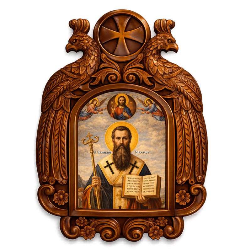Άγιος Βασίλειος - Ξυλόγλυπτη εικόνα με αετούς 39cm