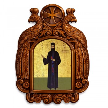 Άγιος Εφραίμ - Ξυλόγλυπτη εικόνα με αετούς 39cm