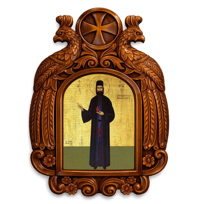 Άγιος Εφραίμ - Ξυλόγλυπτη εικόνα με αετούς 39cm