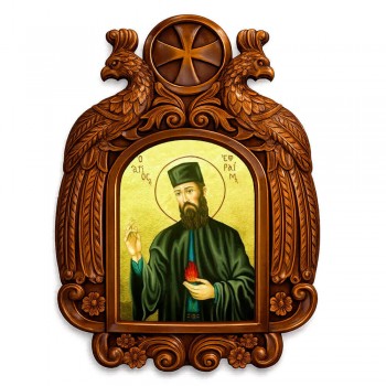 Άγιος Εφραίμ - Ξυλόγλυπτη εικόνα με αετούς 39cm