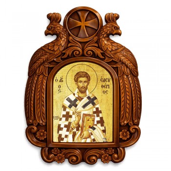 Άγιος Ελευθέριος - Ξυλόγλυπτη εικόνα με αετούς 39cm