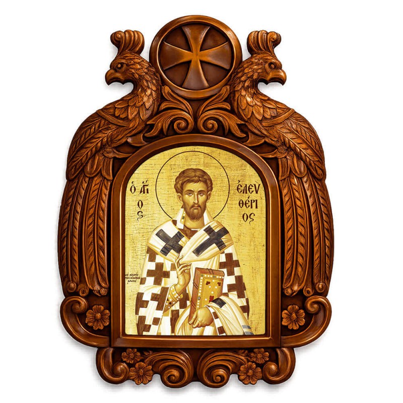 Άγιος Ελευθέριος - Ξυλόγλυπτη εικόνα με αετούς 39cm