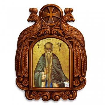 Άγιος Ευθύμιος - Ξυλόγλυπτη εικόνα με αετούς 39cm