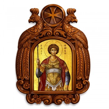 Άγιος Γεώργιος - Ξυλόγλυπτη εικόνα με αετούς 39cm