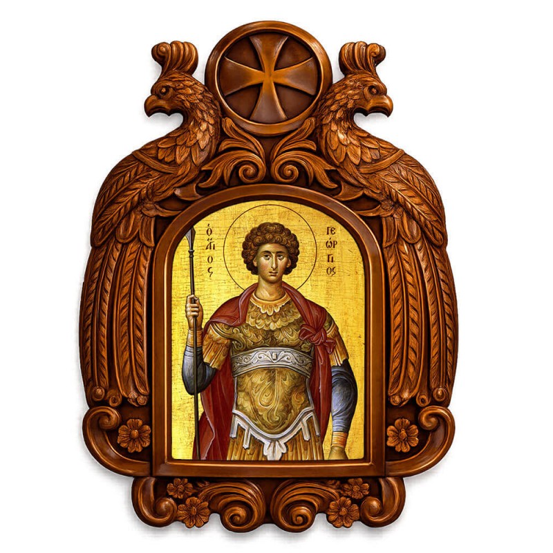 Άγιος Γεώργιος - Ξυλόγλυπτη εικόνα με αετούς 39cm