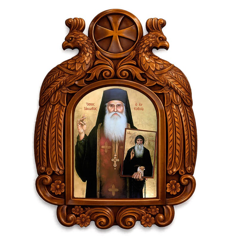 Άγιος Ιάκωβος Τσαλίκης - Ξυλόγλυπτη εικόνα με αετούς 39cm