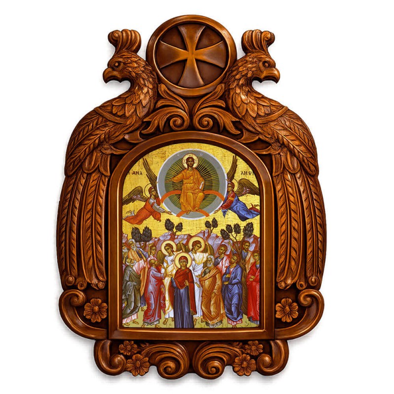 Ανάληψη Χριστού - Ξυλόγλυπτη εικόνα με αετούς 39cm