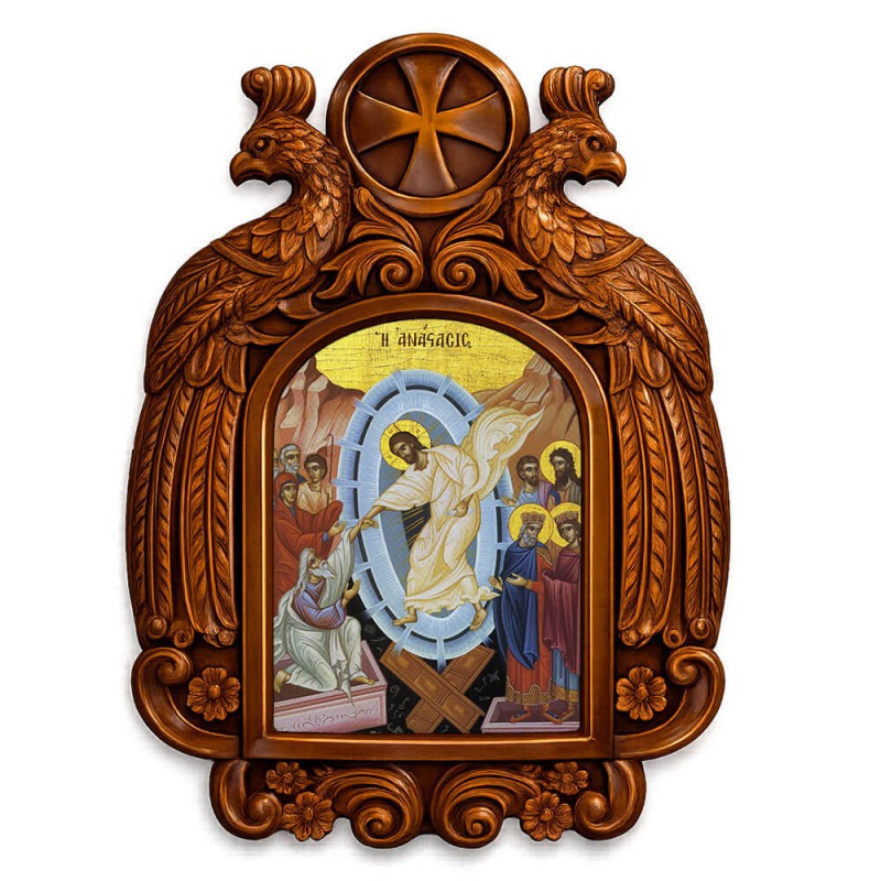 Ανάσταση Χριστού - Ξυλόγλυπτη εικόνα με αετούς 39cm