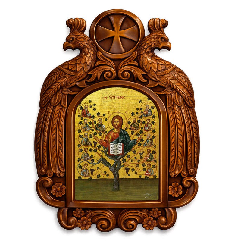 Ιησούς Χριστός η Άμπελος - Ξυλόγλυπτη εικόνα με αετούς 39cm