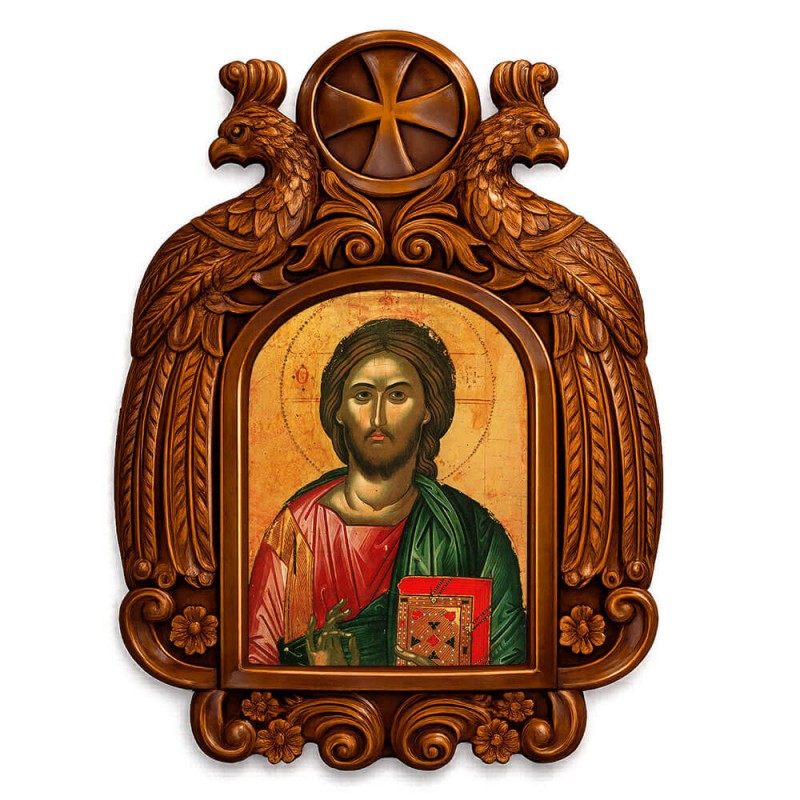Ιησούς Χριστός - Ξυλόγλυπτη εικόνα με αετούς 39cm