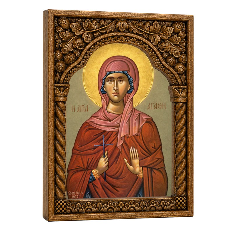 Αγία Αγαθή - Ξυλόγλυπτη κορνίζα με Βυζαντινή Καμάρα 22cm
