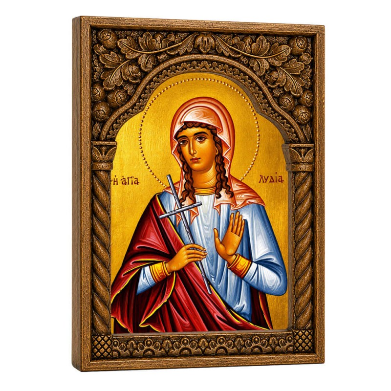 Αγία Λυδία - Ξυλόγλυπτη κορνίζα με Βυζαντινή Καμάρα 22cm