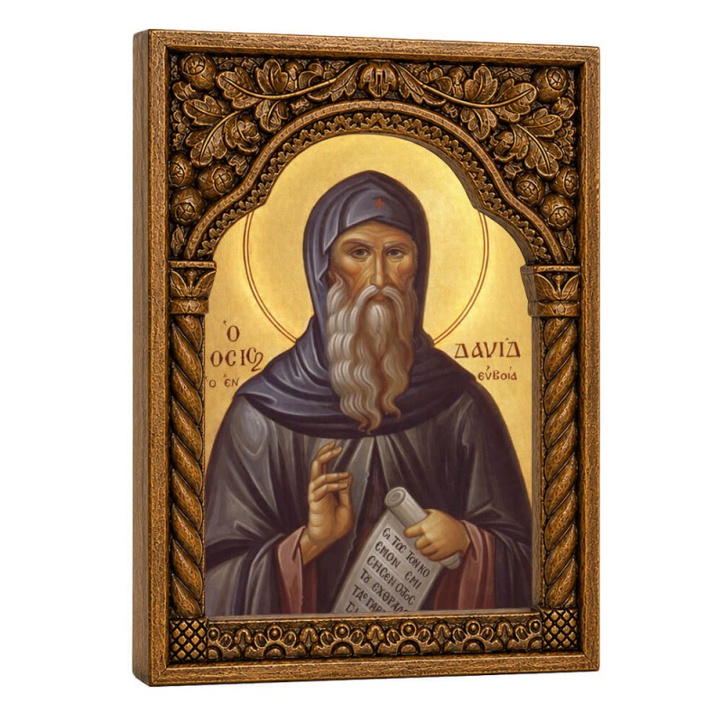 Όσιος Δαυίδ - Ξυλόγλυπτη κορνίζα με Βυζαντινή Καμάρα 22cm