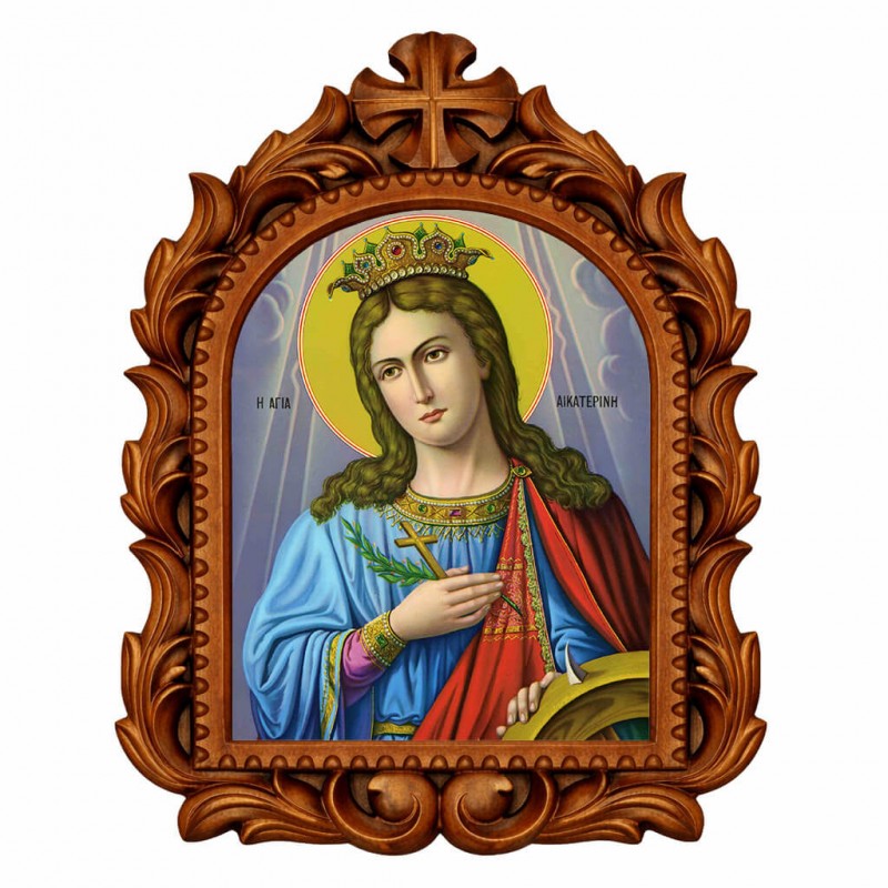 Αγία Αικατερίνη - Οβάλ Ξυλόγλυπτη 39cm 