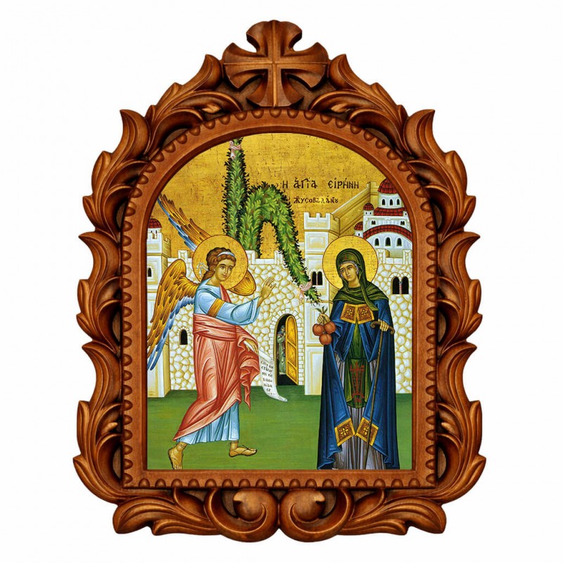 Αγία Ειρήνη Χρυσοβαλάντου - Οβάλ Ξυλόγλυπτη 39cm 