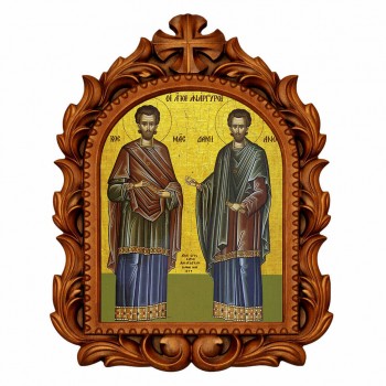 Άγιοι Ανάργυροι - Οβάλ Ξυλόγλυπτη 39cm 