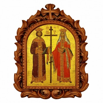 Άγιοι Κωνσταντίνος & Ελένη - Οβάλ Ξυλόγλυπτη 39cm 