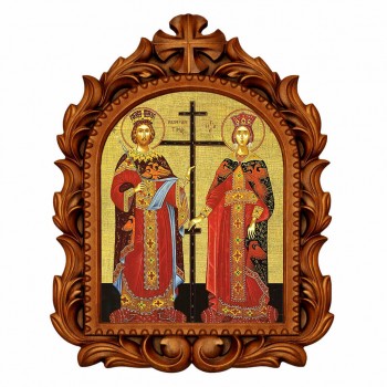 Άγιοι Κωνσταντίνος & Ελένη - Οβάλ Ξυλόγλυπτη 39cm 
