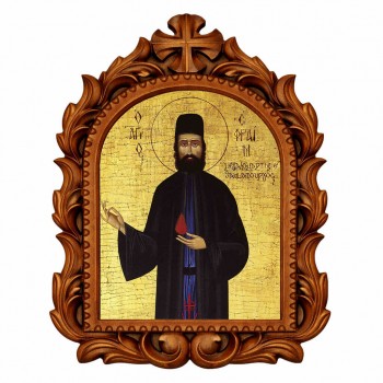 Άγιος Εφραίμ - Οβάλ Ξυλόγλυπτη 39cm 
