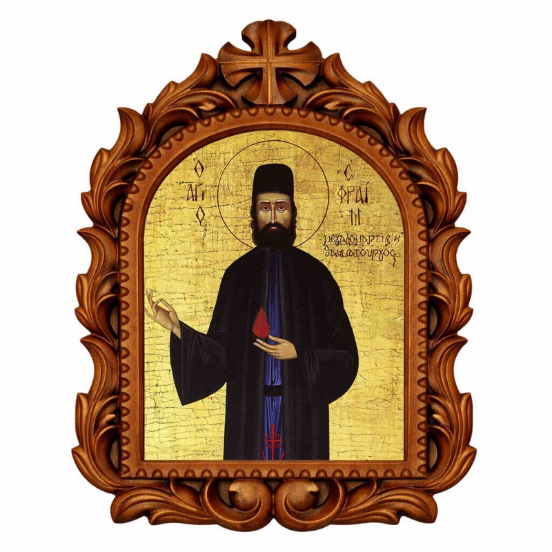 Άγιος Εφραίμ - Οβάλ Ξυλόγλυπτη 39cm 