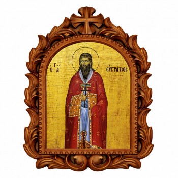 Άγιος Ευστράτιος - Οβάλ Ξυλόγλυπτη 39cm 