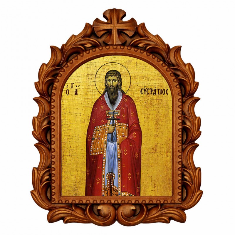 Άγιος Ευστράτιος - Οβάλ Ξυλόγλυπτη 39cm 