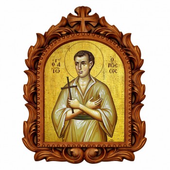 Άγιος Ιωάννης Ρώσος - Οβάλ Ξυλόγλυπτη 39cm 