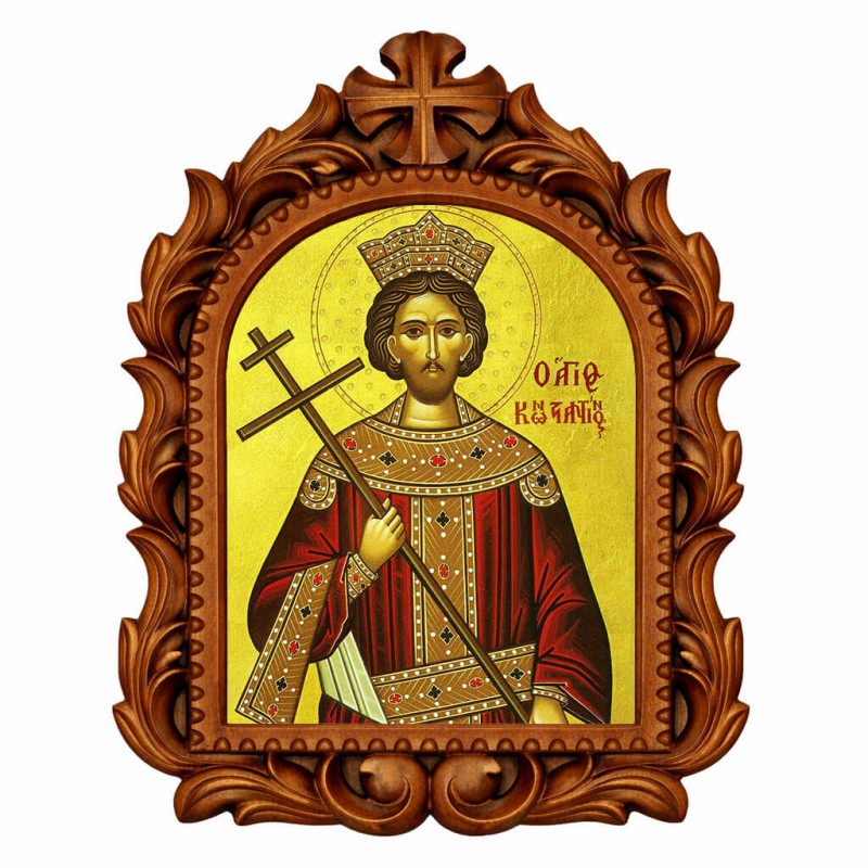 Άγιος Κωνσταντίνος - Οβάλ Ξυλόγλυπτη 39cm 