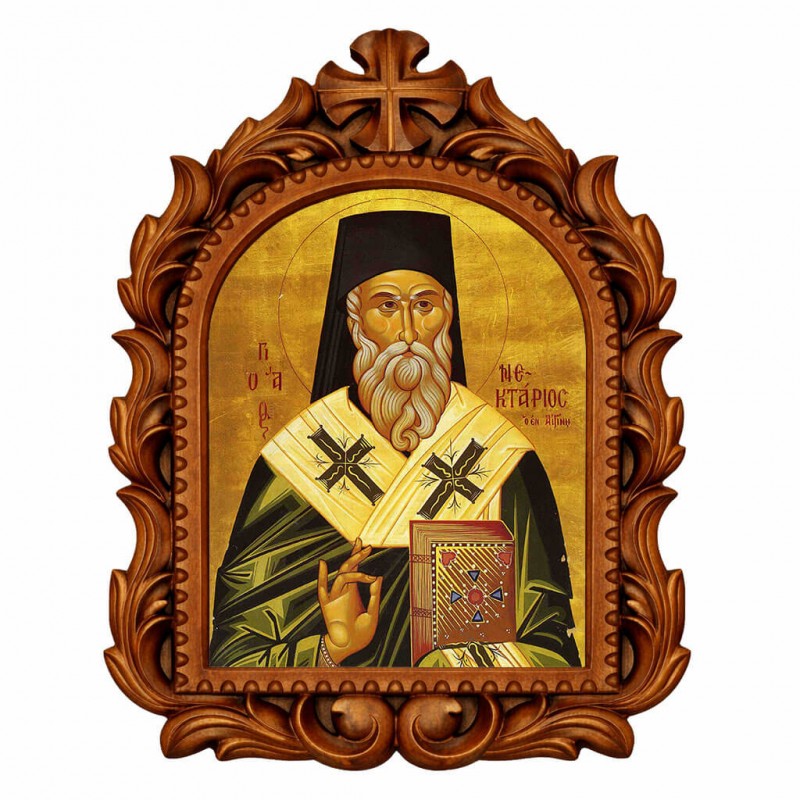 Άγιος Νεκτάριος - Οβάλ Ξυλόγλυπτη 39cm 