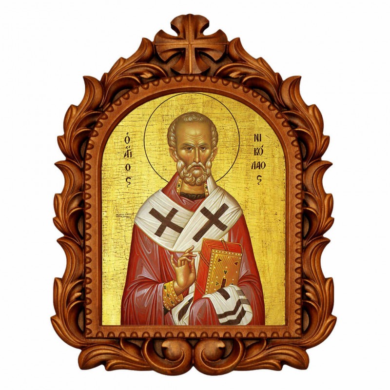 Άγιος Νικόλαος - Οβάλ Ξυλόγλυπτη 39cm 