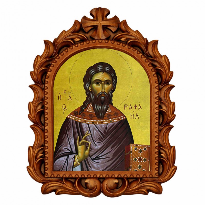 Άγιος Ραφαήλ - Οβάλ Ξυλόγλυπτη 39cm 
