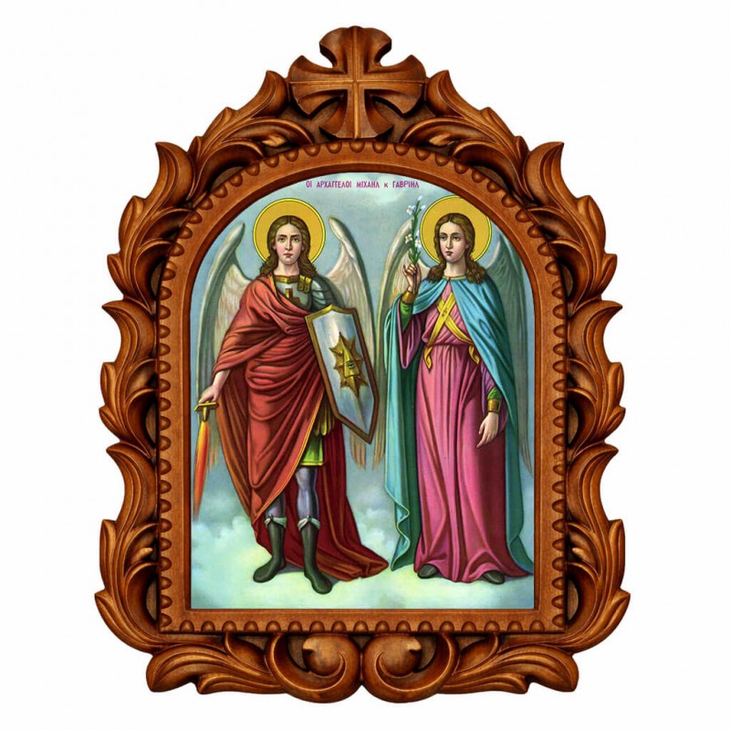 Αρχάγγελοι Μιχαήλ & Γαβριήλ - Οβάλ Ξυλόγλυπτη 39cm 