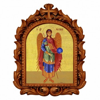 Αρχάγγελος Μιχαήλ - Οβάλ Ξυλόγλυπτη 39cm 