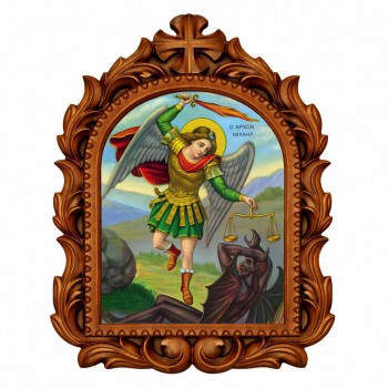 Αρχάγγελος Μιχαήλ - Οβάλ Ξυλόγλυπτη 39cm 