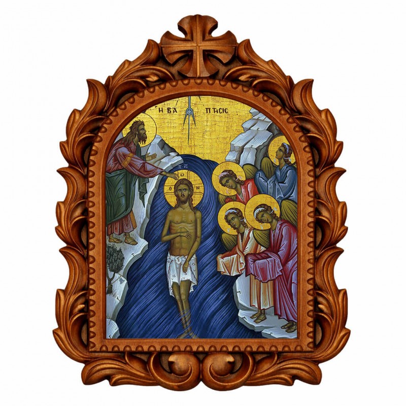 Βάπτιση Χριστού - Οβάλ Ξυλόγλυπτη 39cm 