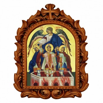 Τρεις Παίδες εν Καμίνω - Οβάλ Ξυλόγλυπτη 39cm 