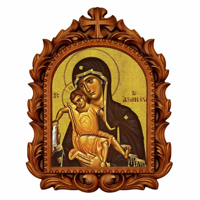 Παναγία Άξιον Εστί - Οβάλ Ξυλόγλυπτη 39cm 