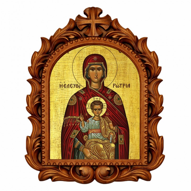 Παναγία Ελευθερώτρια - Οβάλ Ξυλόγλυπτη 39cm 