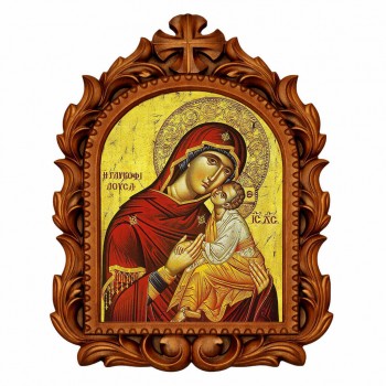 Παναγία Γλυκοφιλούσα - Οβάλ Ξυλόγλυπτη 39cm 