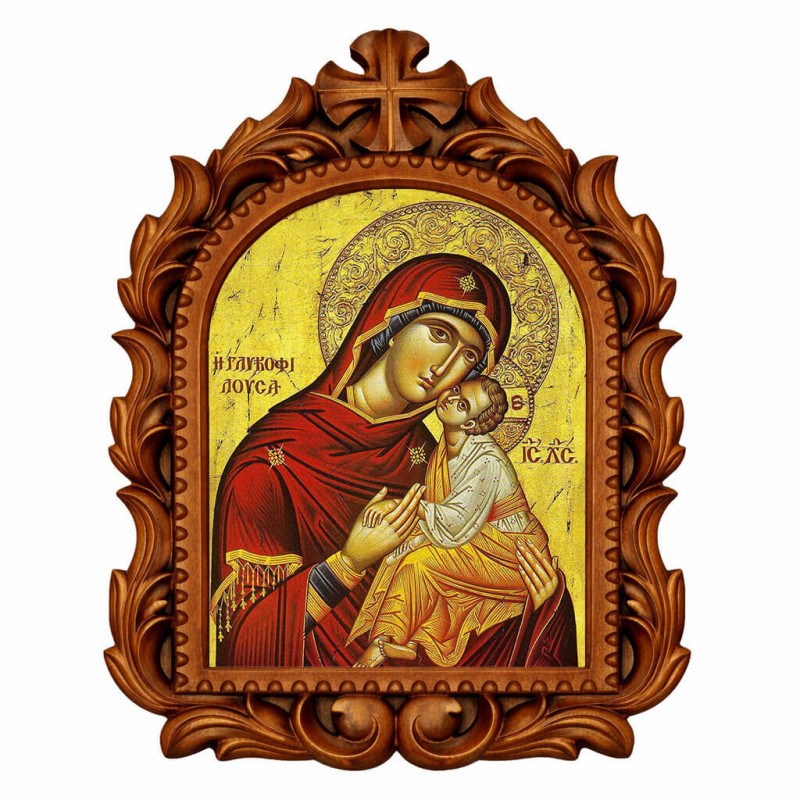 Παναγία Γλυκοφιλούσα - Οβάλ Ξυλόγλυπτη 39cm 