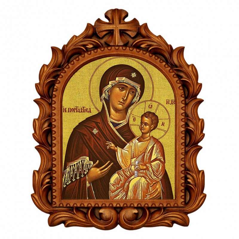 Παναγία Πορταϊτισσα - Οβάλ Ξυλόγλυπτη 39cm 
