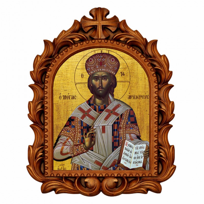 Ιησούς Χριστός Μέγας Αρχιερεύς - Οβάλ Ξυλόγλυπτη 39cm 