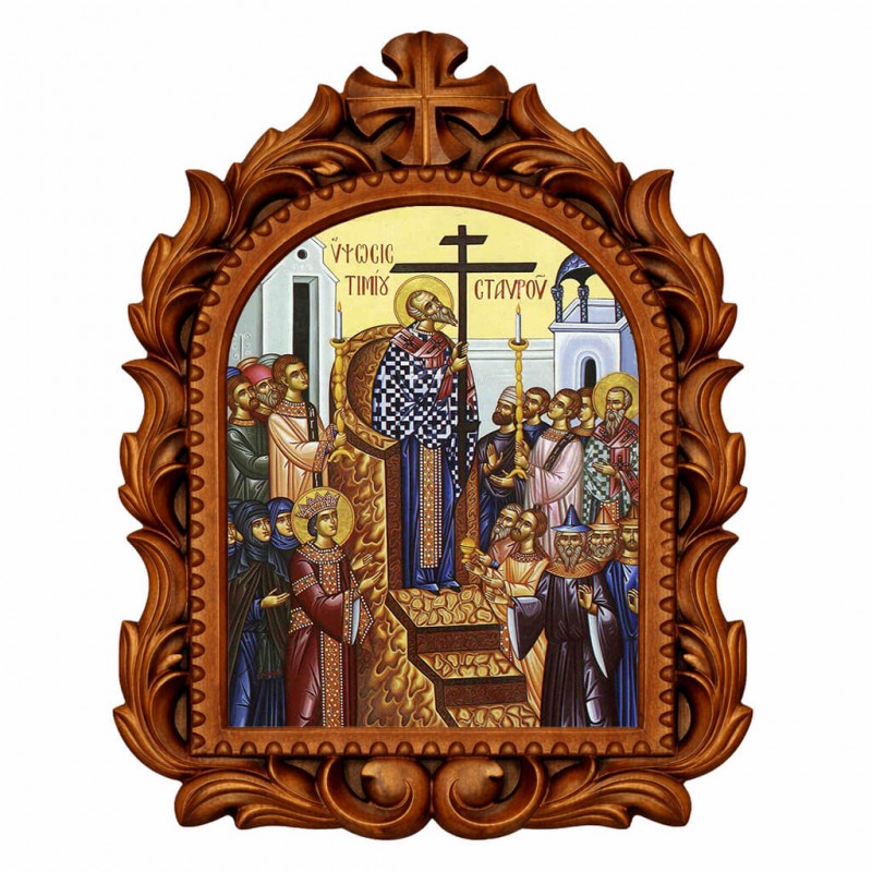Ύψωσης Τίμιου Σταυρού - Οβάλ Ξυλόγλυπτη 39cm 