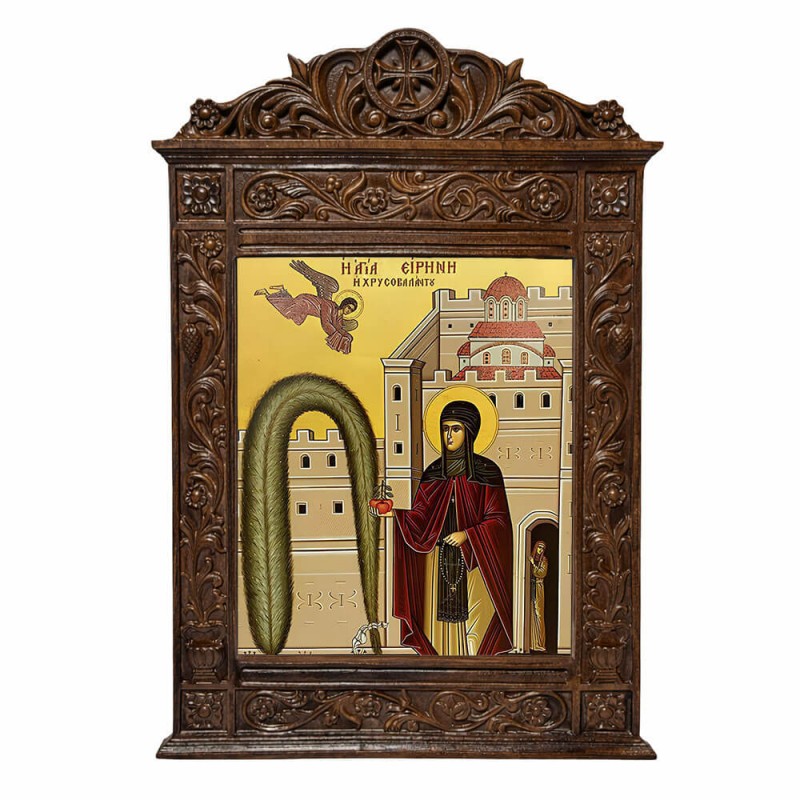Αγία Ειρήνη Χρυσοβαλάντου - Βυζαντινή Ξυλόγλυπτη 40cm