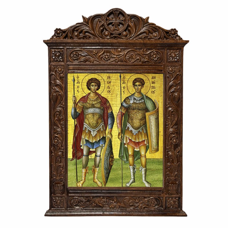 Άγιοι Γεώργιος & Δημήτριος - Βυζαντινή Ξυλόγλυπτη 40cm