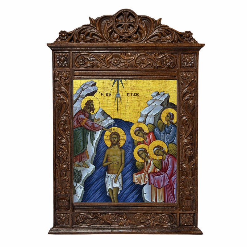 Βάπτιση Χριστού - Βυζαντινή Ξυλόγλυπτη 40cm