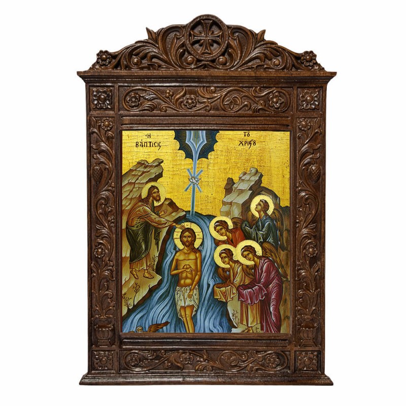 Βάπτιση Χριστού - Βυζαντινή Ξυλόγλυπτη 40cm