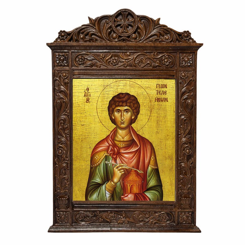 Άγιος Παντελεήμων - Βυζαντινή Ξυλόγλυπτη 40cm